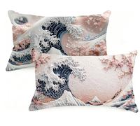 Taie Oreiller 40x70 cm Lot de 2 Japon Housse Coussin 40 x 70 Rectangulaire Coussin Océan Impression Double Face Lin Taie d'oreiller pour Lit Canape Salon Chambre Maison Decoration Noël Cadeaux EM-383