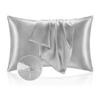 Taie Oreiller 40x70 en Satin, Housse Oreiller Satinées Protège Peau et Cheveux - Ultra Douce et Hypoallergénique - Lot de 2 Housse Coussin avec Fermeture Éclair Argent