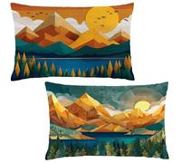 Taie Oreiller 40x70 Lot de 2 Automne Housse Coussin 40x70 cm Rectangulaire Coussin Coucher de soleil Impression Double Face Velour Taie d'oreiller,Canape Salon Maison Decoration Automne Cadeaux LE-899