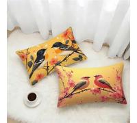 Taie Oreiller 40x70 Lot de 2, Couleur Orange Housse Coussin 70x40cm avec Fermeture Éclair Invisible, Oiseau Imperméable Lin Housse de Coussin Rectangulaire, Taie d'oreiller pour Maison Decor G-1182