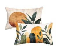 Taie Oreiller 40x70 Lot de 2 Housse de Coussin Couleur Orange Coussin Canape, Rectangulaire Lin Taies D'oreillers Vert Double Face Impression Decoratif Housse Oreiller Decoration Salon Moderne P-74
