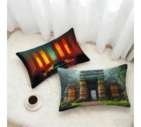 Taie Oreiller 40x70 Lot de 2, Vert Housse Coussin 70x40cm avec Fermeture Éclair Invisible, Architecture Imperméable Lin Housse de Coussin, Taie d'oreiller pour Canape Salon Maison Decor 9-6143