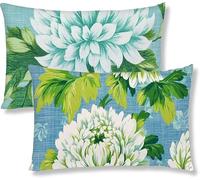 Taie Oreiller 40x80 Lot de 2 Housse Coussin en Velours Bleu Rectangulaire Coussin de Canape Moderne Fleur Taie d'oreiller Avec Fermeture à Glissière Invisible pour Decoration Maison Canapé S1-582
