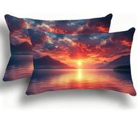 Taie Oreiller 40x80 Lot de 2 Lin de Coton Protege Oreiller, Coussin Exterieur Impermeable avec Fermeture Éclair Invisible, Maison Confortable Housse de Coussin Jardin Pillow Lac La Montagne W0VJ-284