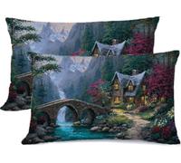 Taie Oreiller 40x80 Protege Oreiller Lot de 2, Automne Coussin Le Petit Pont Velours Coussins Canape Housse Coussin Exterieur, pour Cadeaux Femme Le lit Chambre Jardin Decor Maison Le Chalet z0j-289