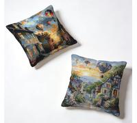 Taie Oreiller 45 x 45 Lot de 2 MontgolfièRe Coussin Exterieur 45x45 cm Coussin Decoratif Rue Housse De Canapé Lin avec Fermeture éclair Invisible pour Decoration Maison, Printemps et été Y-I4953Q