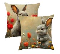 Taie Oreiller 45x45 Lot de 2 Fleur Housse Coussin 45x45 cm Carré Coussin Lapin Impression Double Face Lin Housses de Canapé pour Lit Canape Salon Chambre Maison Decoration Noel Cadeaux,2p583F
