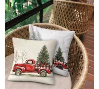 Taie Oreiller 45x45 Lot de 2, Rouge Arbre De Noël Housse de Coussin Exterieur Impermeable pour Salon de Jardin, Taie D'oreiller Lin avec Fermeture Éclair Invisible, Maison Salon Canapé Décoration D140