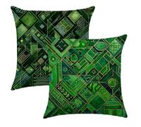 Taie Oreiller 45x45 Lot de 2 Vert Housse Coussin 45x45 cm Carré Coussin Géométrie Impression Double Face Lin Housses de Canapé pour Lit Canape Salon Chambre Maison Decoration Noel Cadeaux,2p421F