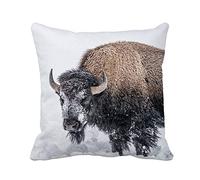 Taie Oreiller 45X45cm, Animal Rose Bison Couvert De Neige en Janvier Bison Décoratif Throw Housse De Coussin Décorative Couverture De Coussin pour D'Extérieur Décor Lit