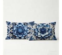 Taie Oreiller 50 x 30 2 Pack, Decoration Canapé Lit Housse Coussin 30 x 50 cm, Housse de Coussin Bleu Et Blanc Impression Recto Verso, Protege Oreiller Rural Respirant Durable Cadeau Femme BZTH-0634