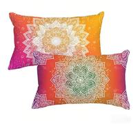 Taie Oreiller 50 x 70 cm Lot de 2, Rouge Housse de Coussin Rectangulaire avec Fermeture Éclair Invisible, Exterieur Impermeable Lin Housse Coussin, Mandala Pillow Case pour Canapé, Jardin T0-443