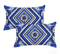 Taie Oreiller 50 x 90 cm Lot de 2, Bleu Housse de Coussin Rectangulaire avec Fermeture Éclair Invisible, Exterieur Impermeable Lin Housse Coussin, Abstrait Pillow Case pour Canapé, Jardin T0-467
