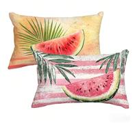 Taie Oreiller 50 x 90 cm Lot de 2, Rouge Housse de Coussin Rectangulaire avec Fermeture Éclair Invisible, Exterieur Impermeable Lin Housse Coussin, Pastèque Pillow Case pour Canapé, Jardin T0-475