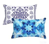 Taie Oreiller 50 x 90 cm Lot de 2, Violet Housse de Coussin Rectangulaire avec Fermeture Éclair Invisible, Impermeable Lin Housse Coussin, Bleu Pillow Case pour Canapé, Chambre, Salon, Jardin T0-441