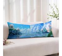 Taie Oreiller 50x135 cm Bleu Lot de 1 Housses Coussin de Positionnement Latéral, Traversin 135cm Ultra Doux et Respirant, Impression Recto Verso, Housse de Coussin avec Fermeture éclair, Lotus xz-803