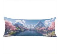 Taie Oreiller 50x150 Japon Oreiller de Corps Paysage Taie Traversin 150 cm, Doux Resistant Velour Taie D'oreiller, Fermeture Eclair Caché Taies D'oreillers pour Salon Lit Housses de Coussin w-1250