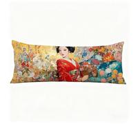 Taie Oreiller 50x180 cm Japon Housse Traversin Femme Double Face Impression Lin Protege Oreiller, Fermeture éclair Invisible Taie de Traversin Long Coussin Grossesse, pour Chambre Lit Canapé H0-507