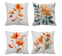 Taie Oreiller 50x50cm, Carré Oreiller lot de 4, Orange brûlé Housse Coussin Extérieur, Velours Taie d'oreiller Fleurs, Tissu Imperméable, Apply à pour Chambre, Salon, Etc. Idéal Automne Cadeaux. B-505