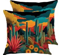 Taie Oreiller 50x50cm Lot de 2 Cactus des Montagnes Housse Coussin Exterieur Impermeable Taie d'oreiller en Velours Canapé Oreiller Decoratif Carrée d'oreiller, pour Cadeaux Home Decoration X5JJ-755