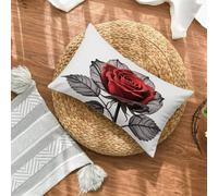 Taie Oreiller 50x60 Lot de 1, Rouge Housse Coussin 60x50cm avec Fermeture Éclair Invisible, Fleur Velours Doux Housse de Coussin Rectangulaire, Taie d'oreiller pour Canape Salon Maison Decor 1-9356