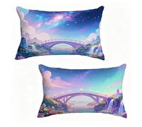 Taie Oreiller 50x70 cm Lot de 2 Pont Coussin Exterieur 50 x 70 cm Coussin Decoratif Fleur Housse De Canapé Lin avec Fermeture éclair Invisible pour Decoration Maison, Printemps et été 3-4688H0
