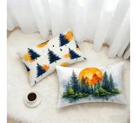 Taie Oreiller 50x70 Lot de 2, Blanc Housse Coussin 70x50cm avec Fermeture Éclair Invisible, Paysage Velours Doux Housse de Coussin Rectangulaire, Taie d'oreiller pour Canape Salon Maison Decor 6-2774