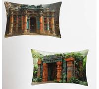 Taie Oreiller 50x70cm Lot de 2, Architecture Housse Coussin avec Fermeture Éclair Invisible, RéTro Imperméable Lin Housse de Coussin Rectangulaire, Taie d'oreiller pour Chambre Maison Decor A-3800