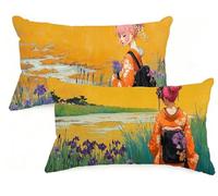 Taie Oreiller 50x80 cm Lot de 2 Japon Housse Coussin 50 x 80 Rectangulaire Coussin Discussion Entre Femmes Impression Double Face Lin Taie d'oreiller,Salon Chambre Maison Decoration Cadeaux EM-167