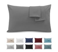 Taie Oreiller 50x80 Lot de 2 en Premium Microfibre - avec Fermeture Éclair Invisible- Housse Coussin Doux, Confortable, Respirant et Hypoallergénique - Gris foncé
