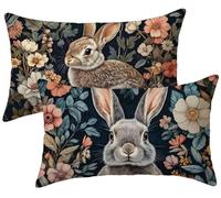 Taie Oreiller 50x80 Lot de 2 Fleur - Coussin Canape Lapin Lin Housse de Coussin Rectangulaire - Décoratif Taie d'oreiller - Douillet Housse Oreiller - Lavable en Machine - Decoration Maison k-449