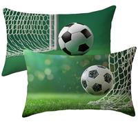 Taie Oreiller 50x90 Lot de 2 Football - Coussin Canape Vert Velours Housse de Coussin Rectangulaire - Décoratif Taie d'oreiller - Housse Oreiller - Lavable en Machine - Decoration Maison k-1000