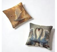 Taie Oreiller 55 x 55 Lot de 2 Blanc Coussin Exterieur 55x55 cm Coussin Decoratif Cygne Housse De Canapé Lin avec Fermeture éclair Invisible pour Jardin Decoration Maison, Printemps et été U-IJ6332