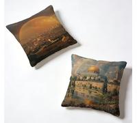Taie Oreiller 55 x 55 Lot de 2 Ville Coussin Exterieur 55x55 cm Coussin Decoratif Temple Housse De Canapé Lin avec Fermeture éclair Invisible pour Jardin Decoration Maison, Printemps et été 3-VCV599