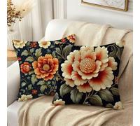 Taie Oreiller 55x55 Lin Pivoines Coussin Canape Lot de 2 Fleur, b-338 | Coussin Exterieur Impermeable, Protege Oreiller Coussins de Jardin, Decoration Maison, Decoration Automne