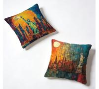 Taie Oreiller 60 x 60 Lot de 2 New York Coussin Exterieur 60x60 cm Coussin Decoratif Ville Housse De Canapé Lin Avec Fermeture éclair Invisible pour Jardin Decoration Maison, Printemps et été 6-3P064R