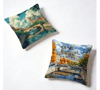 Taie Oreiller 60 x 60 Lot de 2 Ville Coussin Exterieur 60x60 cm Coussin Decoratif Paysage Housse De Canapé Lin avec Fermeture éclair Invisible pour Jardin Decoration Maison, Printemps et été 0-YUO926