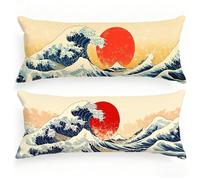 Taie Oreiller 60x180 Vagues de l'océan Taie de Traversin 180 cm, Housse de Coussin Japon Lot de 2 Double Face Impression Velour Housse Traversin Améliorer Qualité Oreiller pour Chambre Lit, Model262