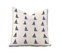 Taie Oreiller 60x60 cm - Housse de Coussin Extérieur Imperméable avec Fermeture Éclair Invisible - Bleu Marine & Bateau Protege Oreiller en Velours Impression Double Face - 1 Pièce 2B-1164