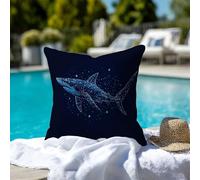 Taie Oreiller 60x60 cm - Housse de Coussin Extérieur Imperméable avec Fermeture Éclair Invisible - Bleu foncé & Requin Protege Oreiller en Lin Impression Double Face - Décoration - 1 Pièce 2B-1174