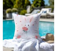 Taie Oreiller 60x60 cm - Housse de Coussin Extérieur Imperméable avec Fermeture Éclair Invisible - Rose & Lapin Protege Oreiller en Velours Impression Double Face - Décoration Maison - 1 Pièce 2B-1180