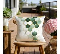 Taie Oreiller 60x60 cm - Housse de Coussin Extérieur Imperméable avec Fermeture Éclair Invisible - Vert & Or Protege Oreiller en Velours Impression Double Face - Décoration Maison - 1 Pièce 2B-1154