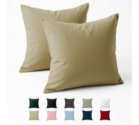 Taie Oreiller 60x60 Coton Renforcé (Set de 2) - Beige - Tissage serré de 57 Fils/cm² - Taie Oreiller 60 x 60 cm- Certifié Oeko Tex