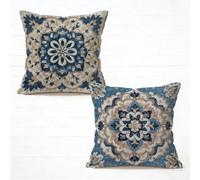 Taie Oreiller 60x60cm Lot de 2 Bleu Taie d'oreiller Exterieur BohêMe Doux Coussin Decoratif lit Velours Coussin Canape, Double Face Imprimé Conception pour Chaise Canape Salon Printemps T-157AC1