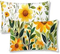Taie Oreiller 60x80 Lot de 2 Housse Coussin en Velours Jaune Rectangulaire Coussin de Canape Moderne Fleur Taie d'oreiller Avec Fermeture à Glissière Invisible pour Decoration Maison Canapé S1-465