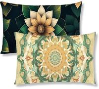 Taie Oreiller 60x80 Lot de 2 Housse Coussin en Velours Vert Rectangulaire Coussin de Canape Moderne Fleurs Taie d'oreiller Avec Fermeture à Glissière Invisible pour Decoration Maison Canapé S1-438
