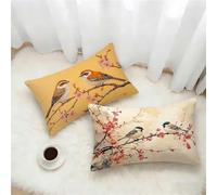Taie Oreiller 60x80 Lot de 2, Oiseau Housse Coussin 80x60cm avec Fermeture Éclair Invisible, Fleur Imperméable Lin Housse de Coussin Rectangulaire, Taie d'oreiller pour Salon Maison Decor F-4828
