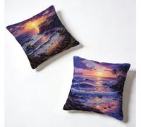 Taie Oreiller 65 x 65 Lot de 2 Coucher De Soleil Coussin Exterieur 65x65 cm Coussin Decoratif Sea Housse De Canapé Lin Avec Fermeture éclair Invisible pour Decoration Maison, Printemps et été C-V2Z19L
