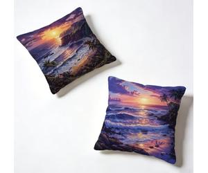 Taie Oreiller 65 x 65 Lot de 2 Coucher De Soleil Coussin Exterieur 65x65 cm Coussin Decoratif Sea Housse De Canapé Lin Avec Fermeture éclair Invisible pour Decoration Maison, Printemps et été C-V2Z19L