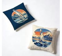 Taie Oreiller 65 x 65 Lot de 2 Surf Coussin Exterieur 65x65 cm Coussin Decoratif Sea Housse De Canapé Lin avec Fermeture éclair Invisible pour Jardin Decoration Maison, Printemps et été 1-EQQ79Y